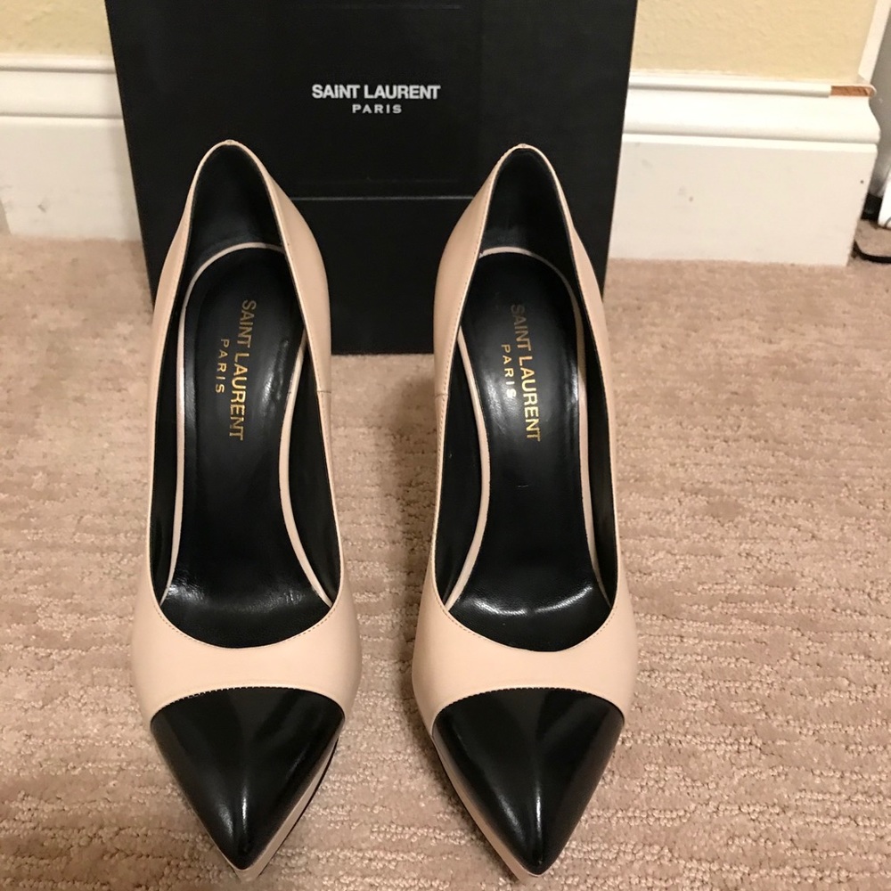 Heels Shoes Nude Beige Black sz 7.5 - Picture 3 of 15